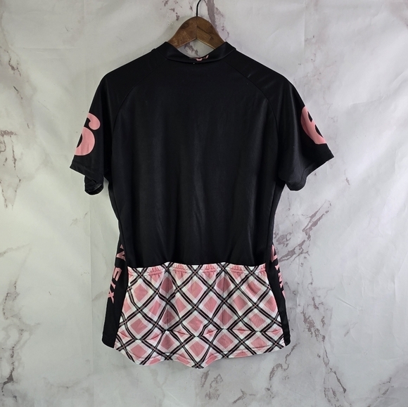 Twin Six Cycling Jersey Women XL Black Pink Plaid Skull Bike Zip Pockets Top - Picture 5 of 11